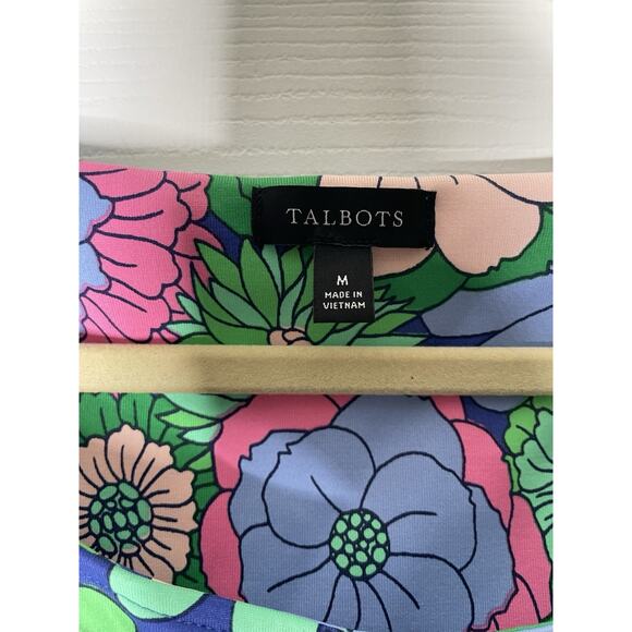 NWOT TALBOTS EFFORTLESS JERSEY FLORAL TIE DRESS Green & Blue Womens Medium - Picture 3 of 7